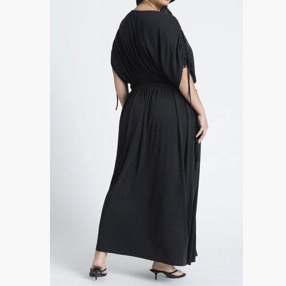 Eloquii Drawstring Jersey Stretch Knit Maxi Dress Size 14 / 16 Black Elastic - Picture 2 of 13